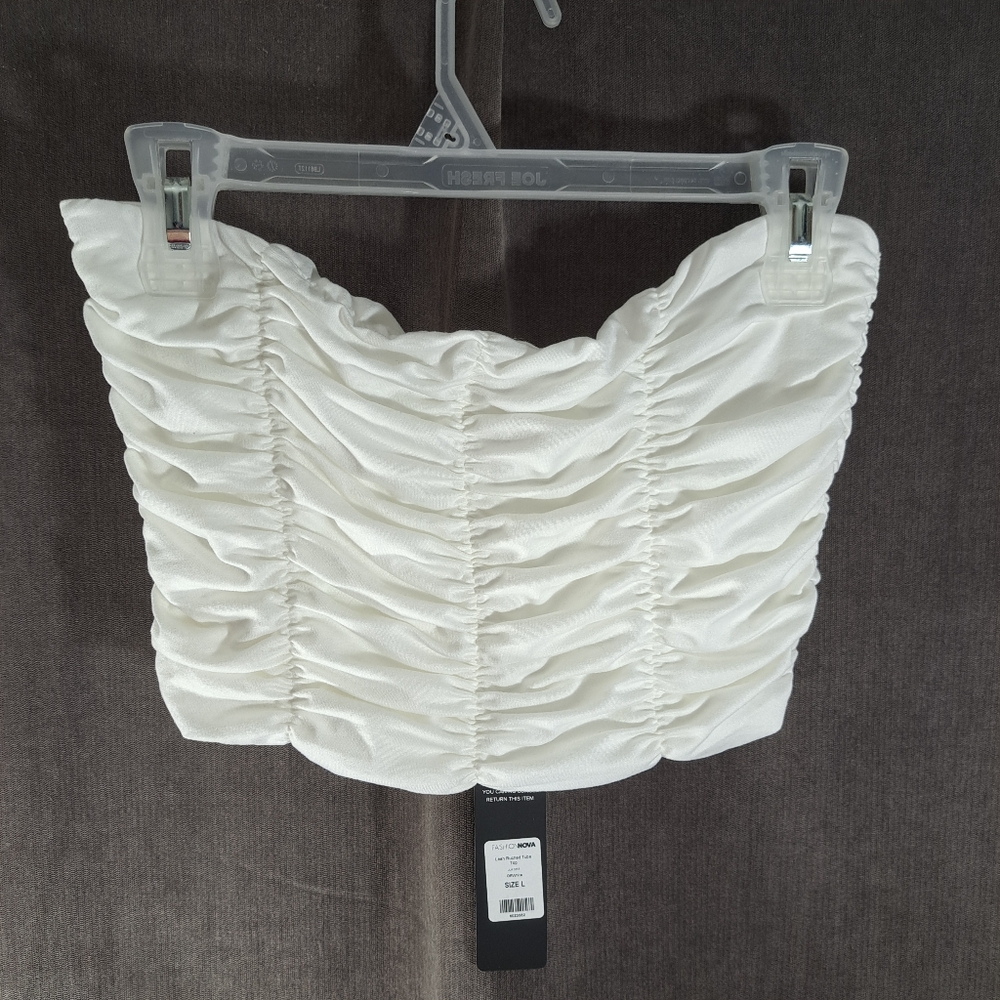 2/$5 Fashion Nova Leah Off White Ruched Stretch Cropped Tube Top NWT L